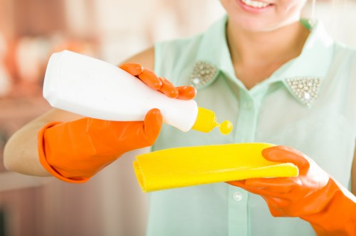 Cleaner treating heavy traffic carpet areas in a commercial property