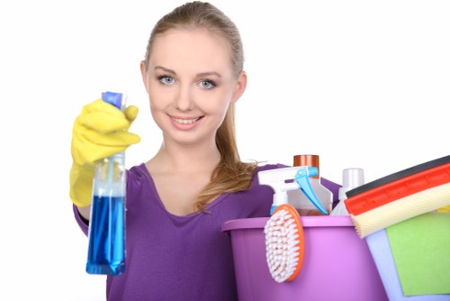 Cleaner reviewing safety procedures and product use